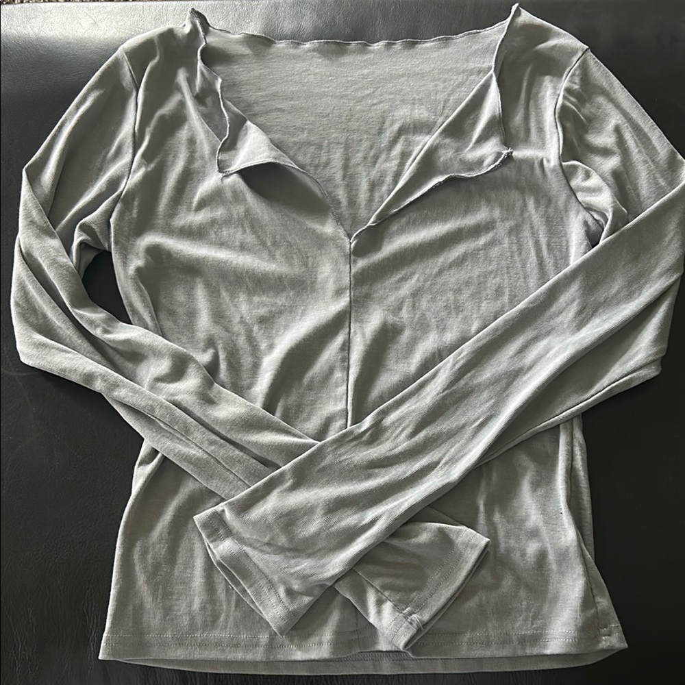 Fitted Asymmetrical Gray Blouse with Notched Collar